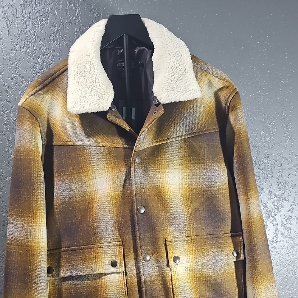 Pendleton Men's Brown Plaid Jacket with Sherpa Collar